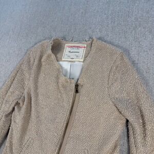 Anthropologie Cartonnier Jacket Women M Tan Asymmetrical Zip Bouclé Textured